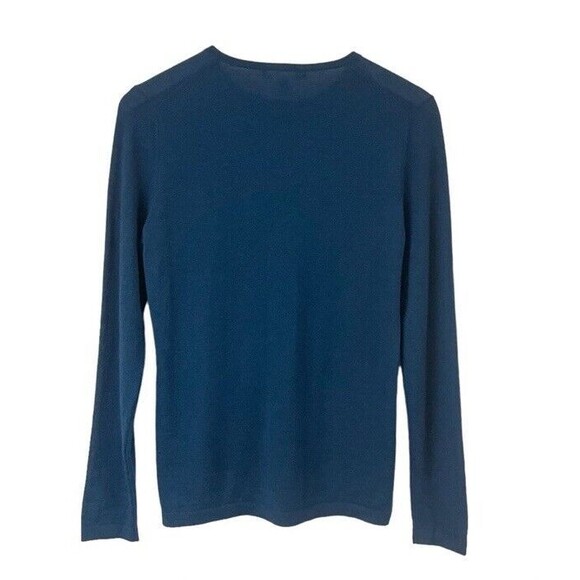 Neiman Marcus Blue Cashmere Long Sleeve Crewneck Top Coastal Lightweight Medium - Picture 2 of 10